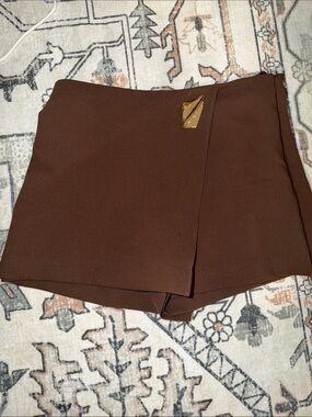 Zara Brown Wrap-Front Mini Skort